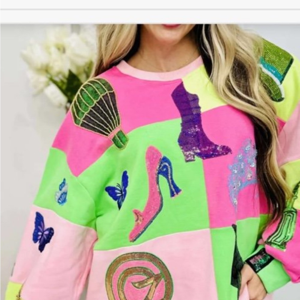 QUEEN OF SPARKLES Colorful Motif Sweater